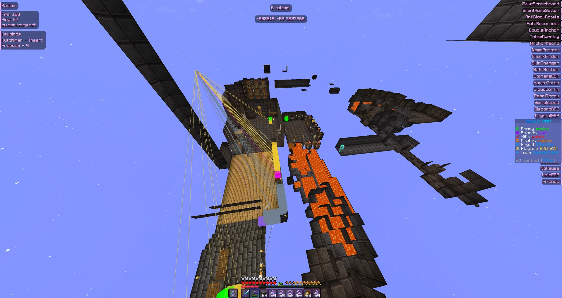 Large player base discovered on DonutSMP using Aura Client utility mod